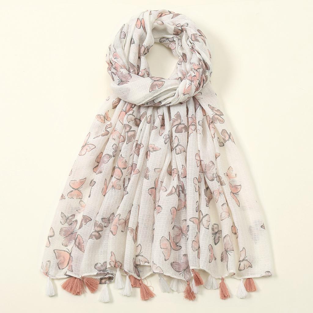 Elegant Printed Cotton Viscose Tassel Shawl For Woman Muslim Hijab Beach Long Scarf Ladies Wrap Headband 180*90Cm