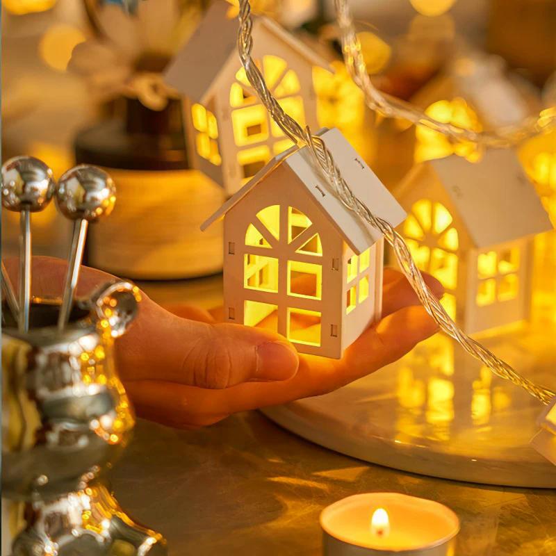 1Set Christmas Led String Lights Illuminated Wooden House Lights Christmas Tree Top Star Lights Starry Sky Decorative Lights