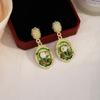 French Green Oil Painting Baroque Pearl Stud Earrings, Medieval Light Luxury High-End Monet Garden Earrings