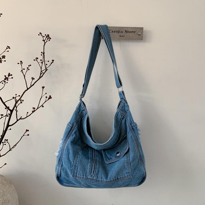 New Denim Shoulder Bag Large Capacity Messenger Bag Tote Bag Commuter Bag Student Bag Tutoring Bag