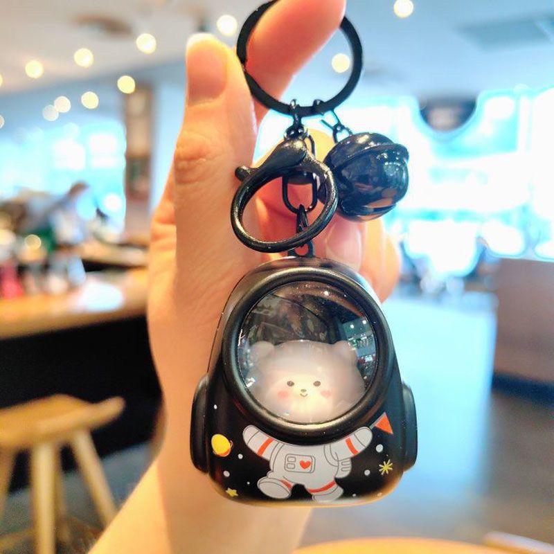 Glowing Starry Sky Animal Action Figurine Astronaut Backpack Keychain With Light Bell Cute Animation Charm Bag Pendant Holiday Present