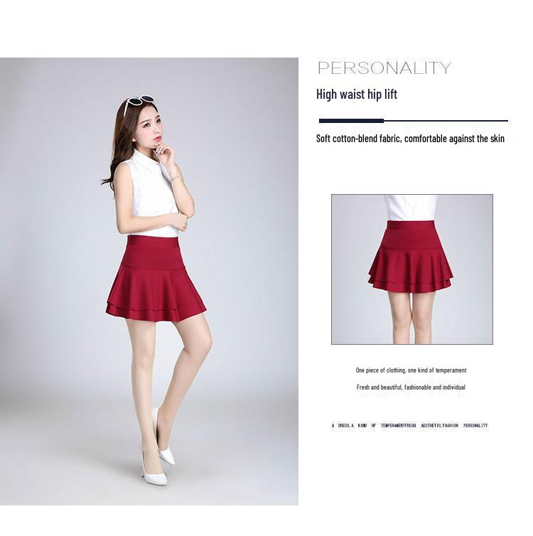 Women's Elastic High Waist Double Layer Square Dance Skirt - A-line with Large Hem and Anti-exposure Design