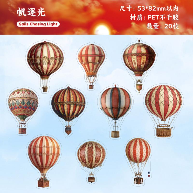 1pack/20pcs Hot Air Balloon Theme Stickers, Vivid Colorful Balloon Patterns DIY Handmade Album Scrapbooking Decorative