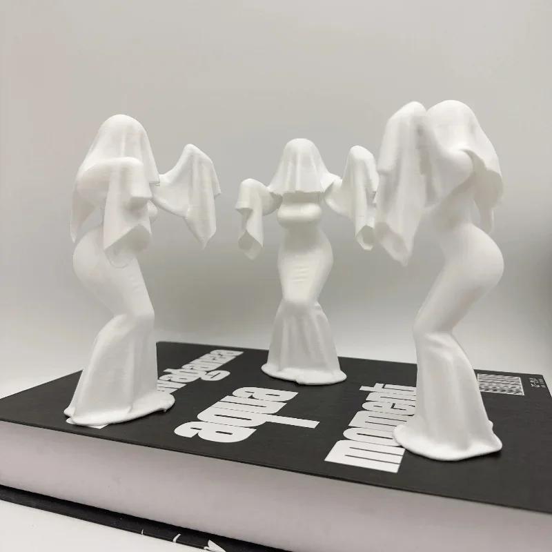 Creative 3d Printing Horror Ghost Girl Statue White Dress Ghost Styling Halloween Party Home Office Desktop Decoration Ornaments