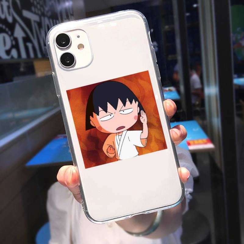 RUICHI Süße Chibi Maruko Chan Telefonhülle für iPhone 11 12 Mini 13 Pro XS Max X 8 7 6s Plus 5 SE XR Transparente Hülle