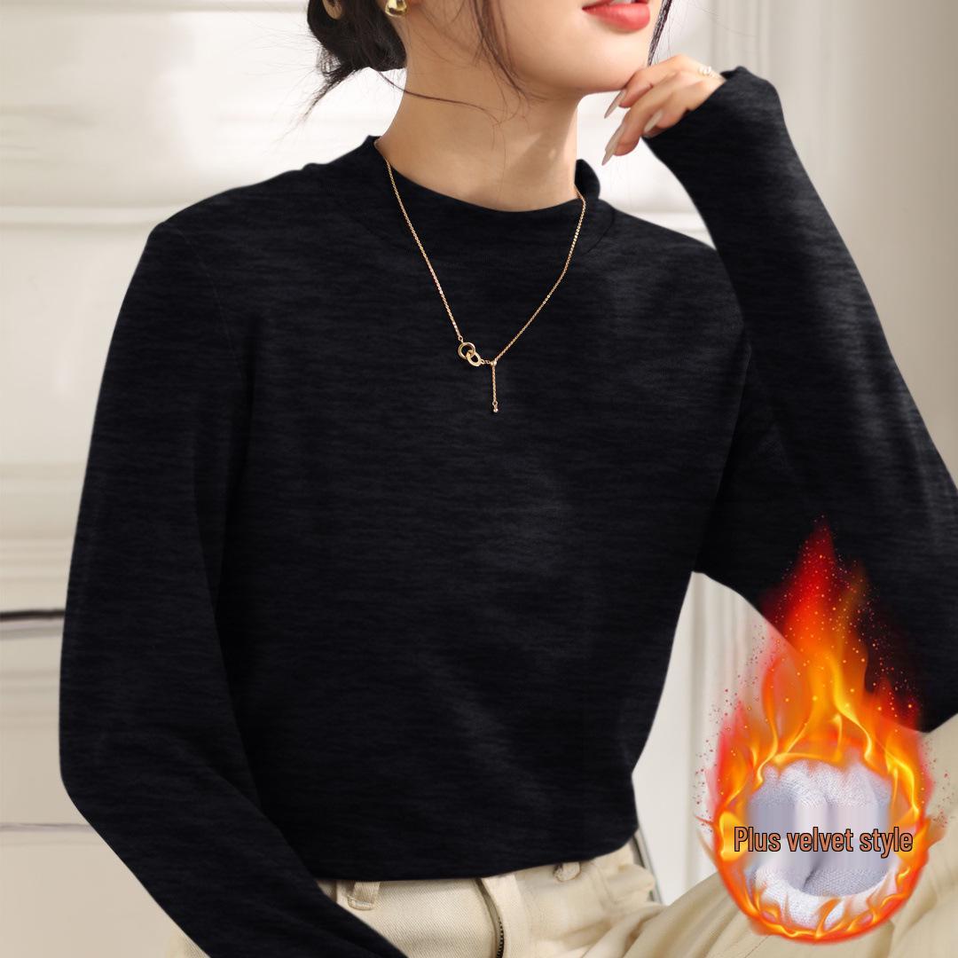 Women s Velvet Thermal Long Sleeve Top: Cozy Winter Outer or Base Layer, Brushed Knit Round Neck. M