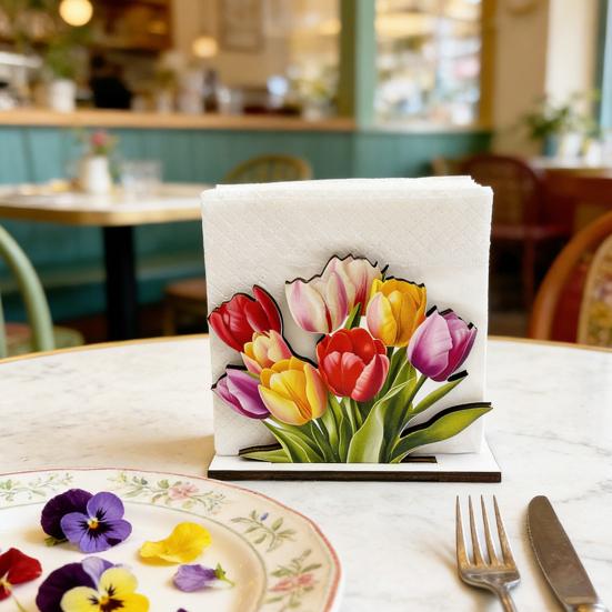 Flower Napkin Holder for Table Decor, Floral Paper Towel Holder, Freestanding Napkin Dispenser for Kitchen Dinner Restaurant Bar Decoration