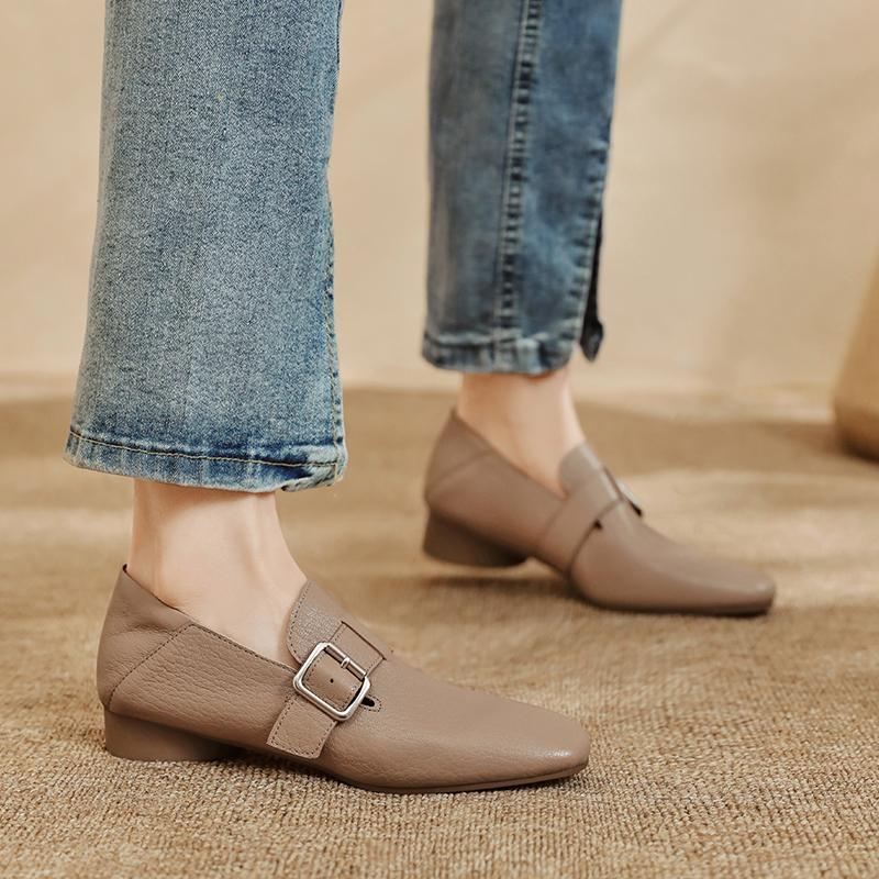 Mode 2025 Nouvelles Chaussures Mocassins Mode Femmes Chaussures Plates Talons Cuir Printemps Été Bout Rond Décontracté Escarpins Chaussures Femme Noir Taille 34-40