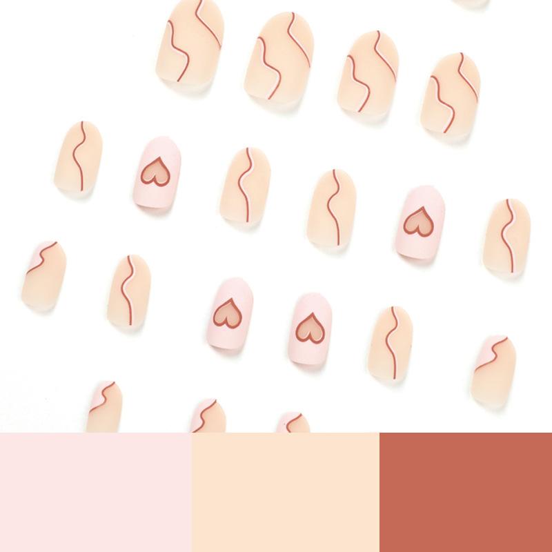[Clearance] Frosted Wave Hollow Love Wearing Nail Medium Circle Simple Nail Piece Fake Nail Nail