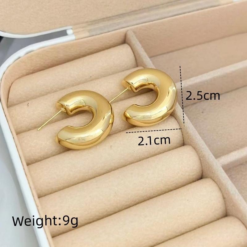 1 Pair of Elegant Women's High-End Glossy Earrings Made of Copper, Fashionable, Simple and Versatile Metal Earrings