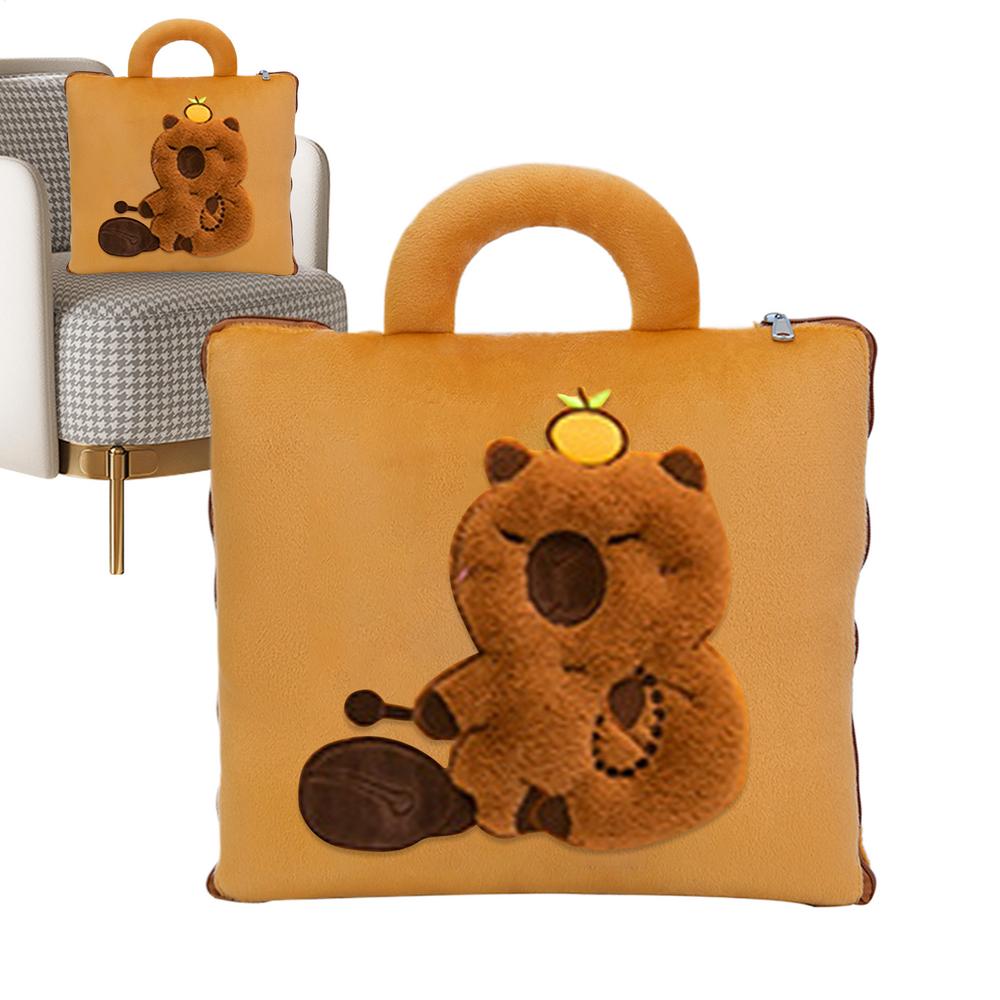Travel Blanket And Pillow 2 In 1 Capybara Blanket For Airplane Travel Sleeping Mat Back Cushion Compact For Kids Adults Office