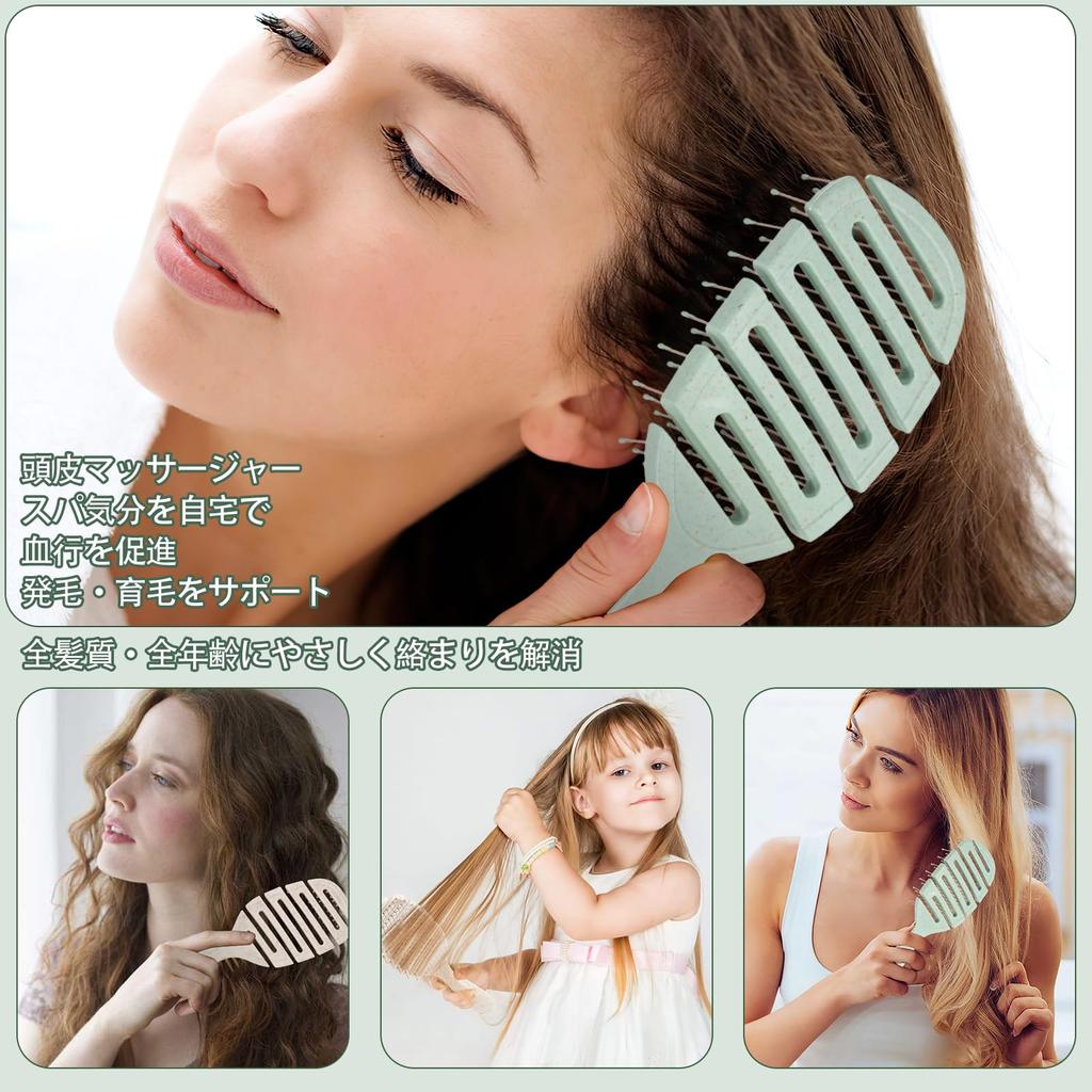 Fegreic hair brush set for smooth hair scalp massage suitable for wet curly thin thick hair care detangler green birthday gift for women 2-piece