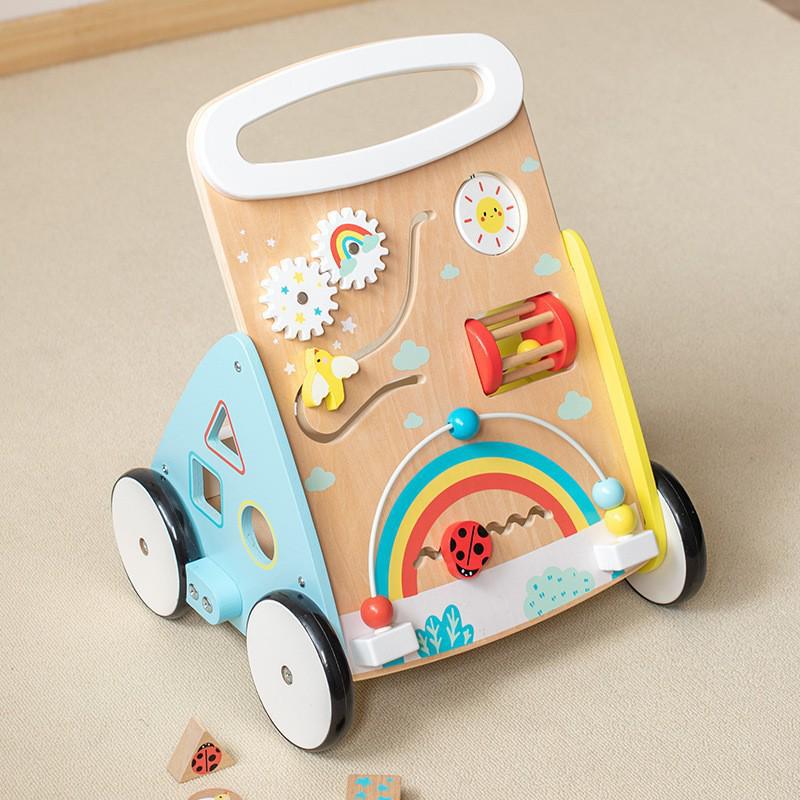 Wooden Toddler Push Walker Car with Adjustable Speed - Multifunctional Educational Toy