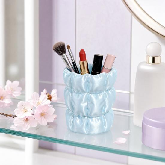 Yousheng Macaron Color Pen Holder, Cloud Pleat Design Pencil Holder, Soft Satin Compact Desktop Organizer for Pens Makeup