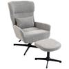 360 degrees Swivel Lounge Chair with Stool, Height-Adjustable, Chenille Cover, with Lumbar Cushion, Cream White