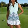 Women Sleeveless Golf Polo Shirt with Zipper Collar Printed Athletic Tank Top for Outdoor Sports and Casual Wear