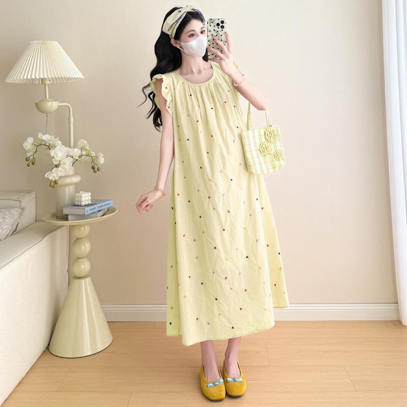 

2026 New Sweet Heart Embroidery Flutter Sleeve Maternity Dress – Loose, Fashionable Belly Covering. XL жовтий