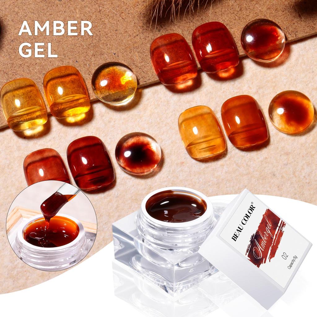 BEAU COLOR 1PCS 5ml 4colors Aurora Amber Gel Polish Jelly Transparent Nail Art Gel Semi Permanent Soak Off Nail Gel Polish for Women Manicure