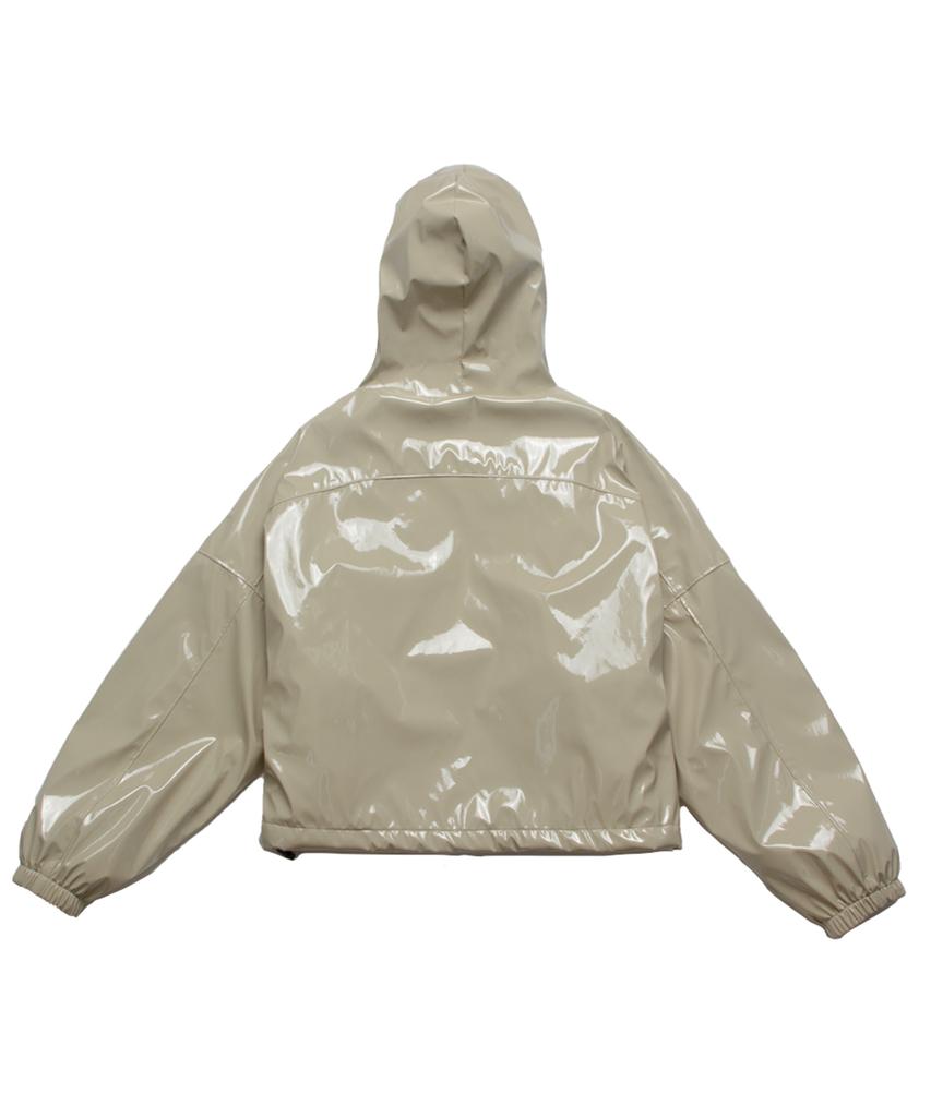 Damp Reversible Glossy Hooded Zip-Up Jumper_Beige