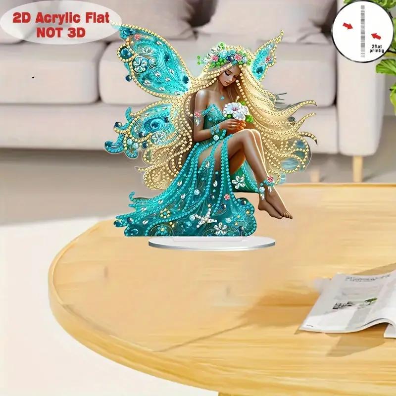 1pcs2D Flat Magic Green Fairy - Acrylic ornament with bracket, suitable for decorating desktops, bedrooms, and offices
