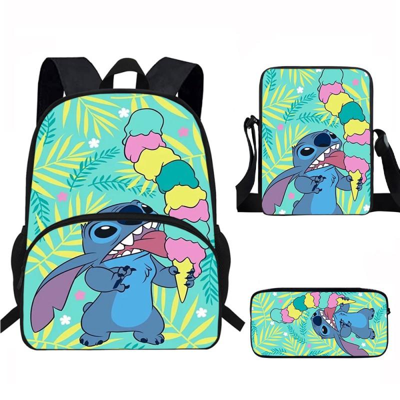Stitch Kids School Backpack Set Elementary Students Oxford Fabric Ergonomic Design Printed Cartoon 3-Piece Bundle
