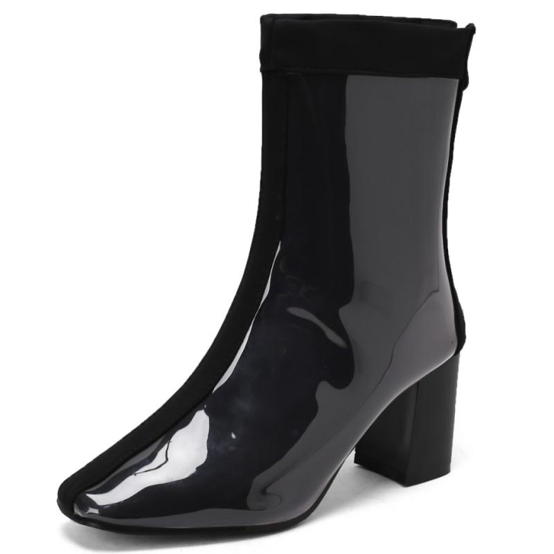 Waterproof Women's Ankle Boots New 2025 Winter Block Heels Fashion Rain Boot Patent Yellow Blue Red Pink Party Shoes Large Size