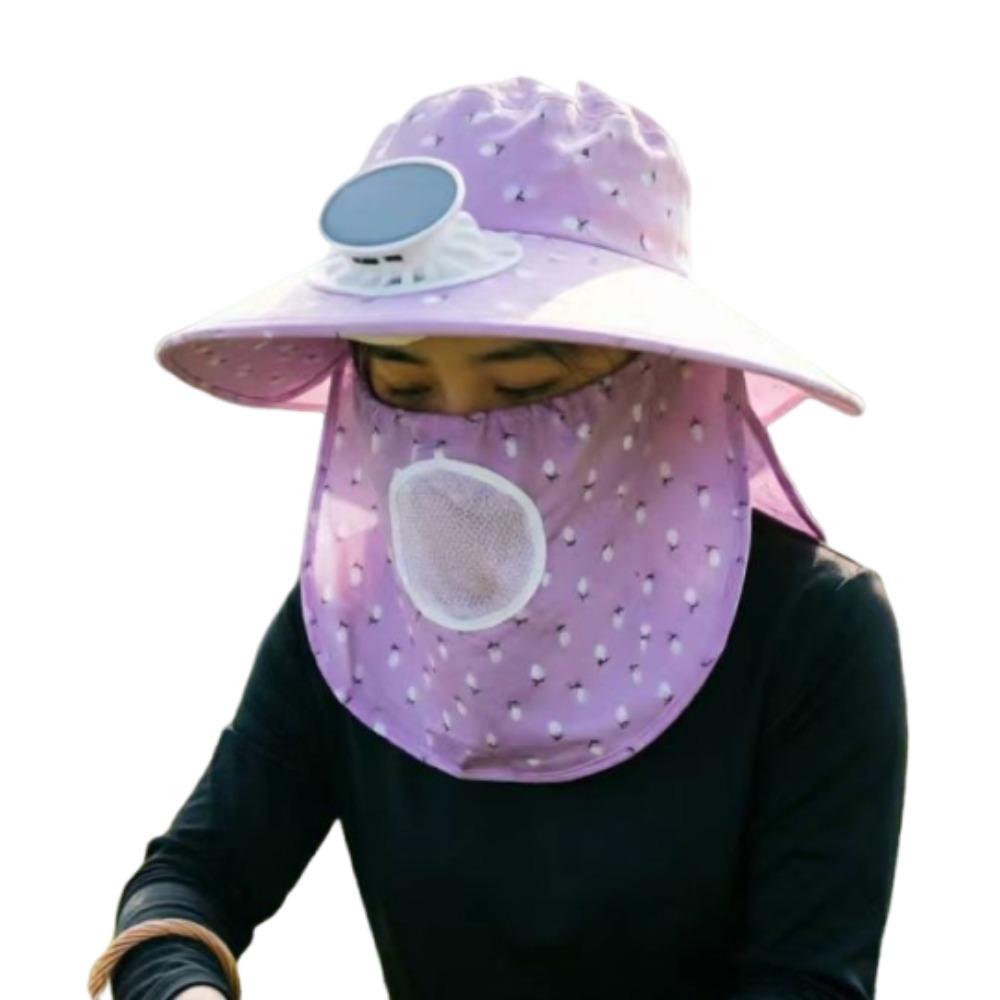 Breathable Solar Fan Hat UV Protection Elastic Wide Brim Fan Hat with Face Cover Adjustable Cooling Sunshade Hat Camping