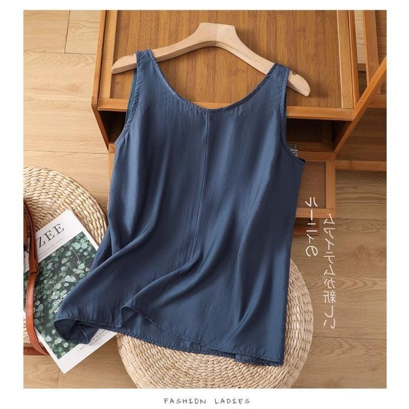 Womens Linen Cotton Solid Gray Cami Top Casual Sleeveless A Line Tank Top
