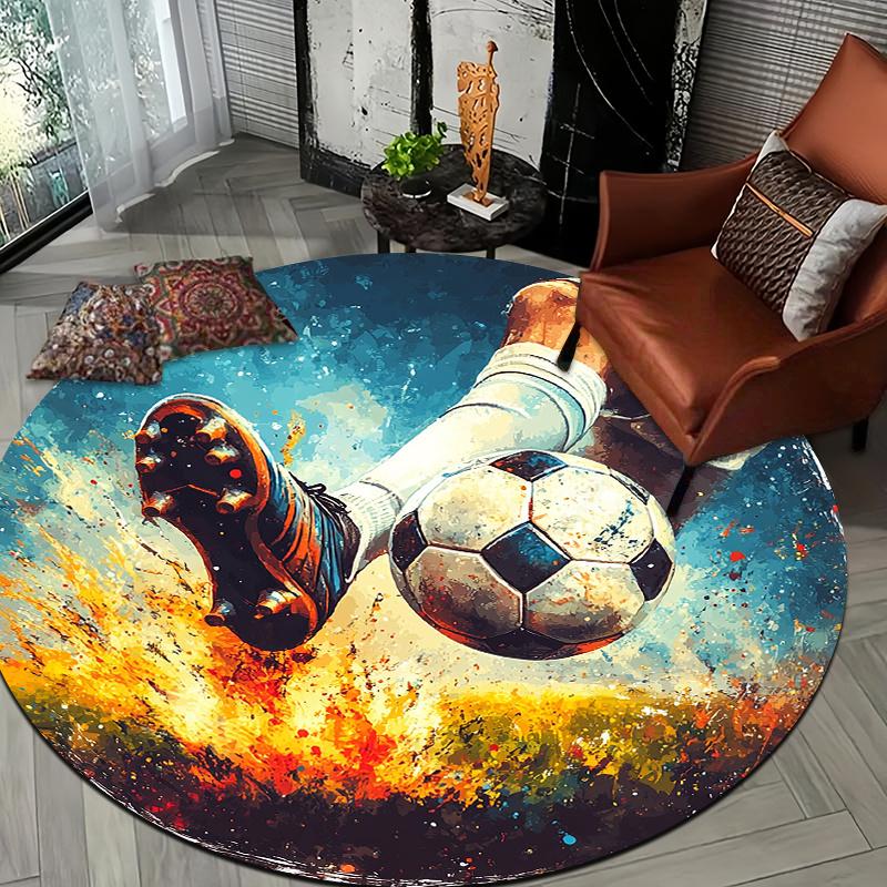 Dynamic Football Theme Flannel-printed round floor mats are slip-resistant Suitable living room bedroom terrace garden carpets