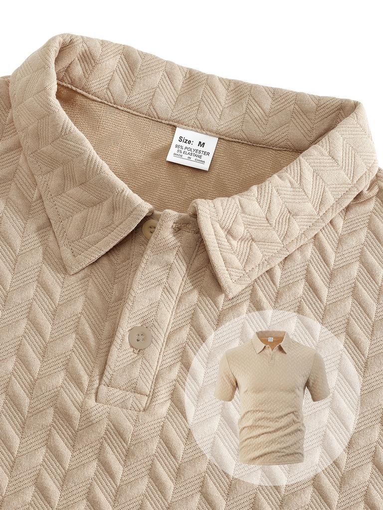 Men's Breathable Sweat Wicking Sweatshirt, Loose and Casual, Solid Color Jacquard Fabric, Men's Short Sleeved Polo Shirt