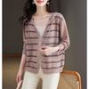 Striped Hooded Sun Protection Cardigan for Women Loose and Slimming Knitted Shirt Sweater