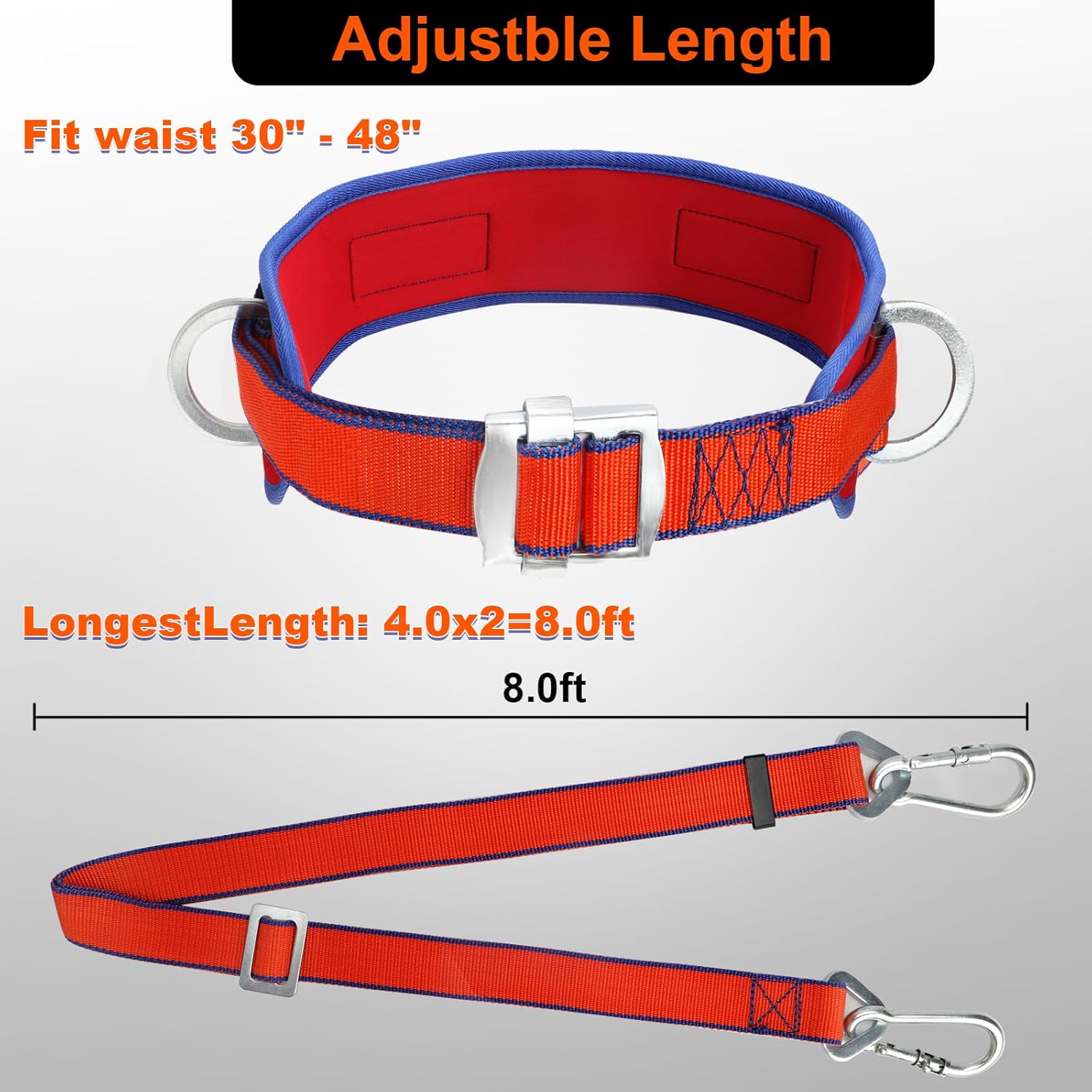 Trsmima Safety Belt with Adjustable Lanyard and Updated Waist Pad - Tree Climbing Belt Harness - Safety Lanyard Fall Protection- Fall Arrest Kite