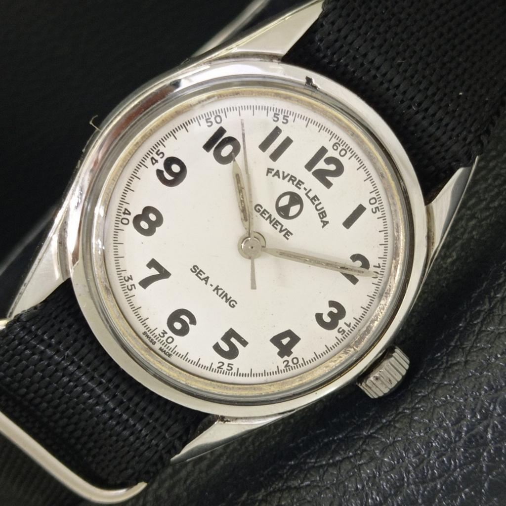 FAVRE LEUBA SEA KING 101 HAND-WINDING VINTAGE SWISS MENS WHITE WATCH A702008-5 R208-a702008