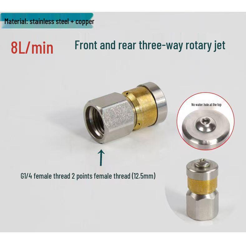 Stainless Steel Rotating Nozzle Drain Cleaner with 1/4 Quick Connect, High Pressure Rat Head