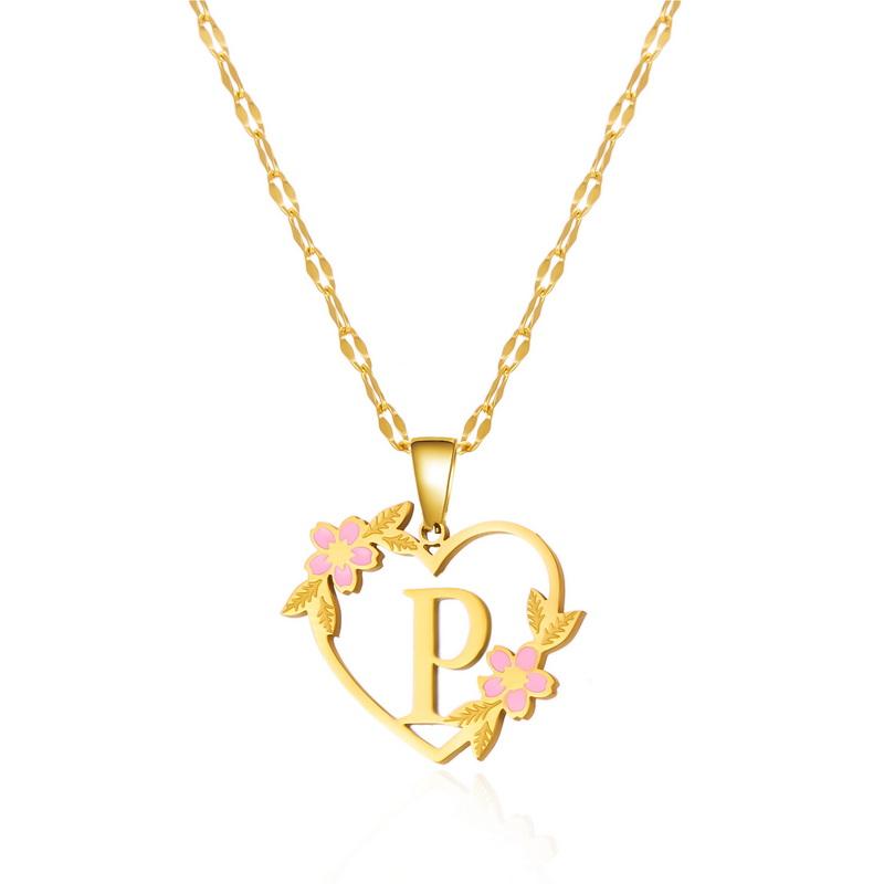 Gold Color Dainty Flower Initials Necklace for Women Trendy Stainless Steel Heart Letter Choker Necklace Alphabet Jewelry Gifts