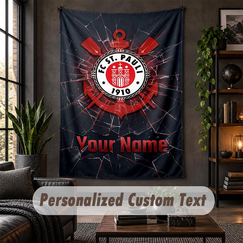 Personalisierte Wandteppich, FC St. Pauli Individueller Text, Wandkunst aus weichem Stoff für die Innendekoration