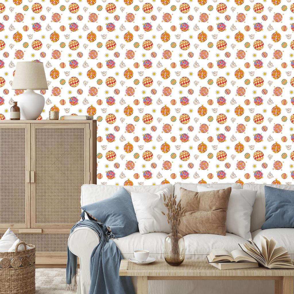 Retro Wallpaper White, Cream and Peach for Living Room and Bedroom 50x1000