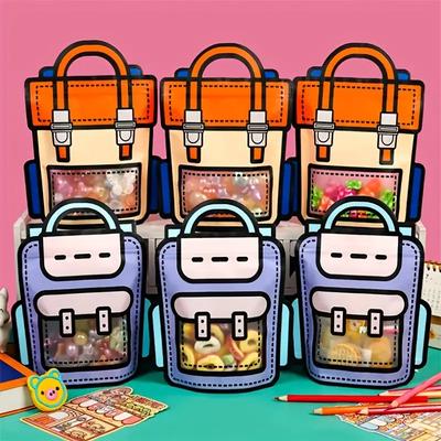 Schoolbag Shaped Handheld Gift Bag Plastic Zipper Bags for Snack Present Gifts Portable Decorative Tote Reusable Party Favor Bag