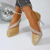 Women's Crystal Embellished Stiletto Heels - Pointed Toe Open Side Wedding Pumps, Sexy Evening Shoes for Brides & Party
