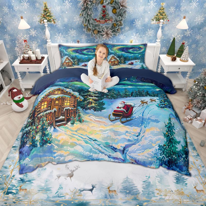 Homewish Frohes Neues Jahr Bettbezug-Set für Kinder 2-teilig/3-teilig, Fröhliche Weihnachten Xmas Bettwäsche, Nussknacker Weihnachtsmann Bettdeckenbezug