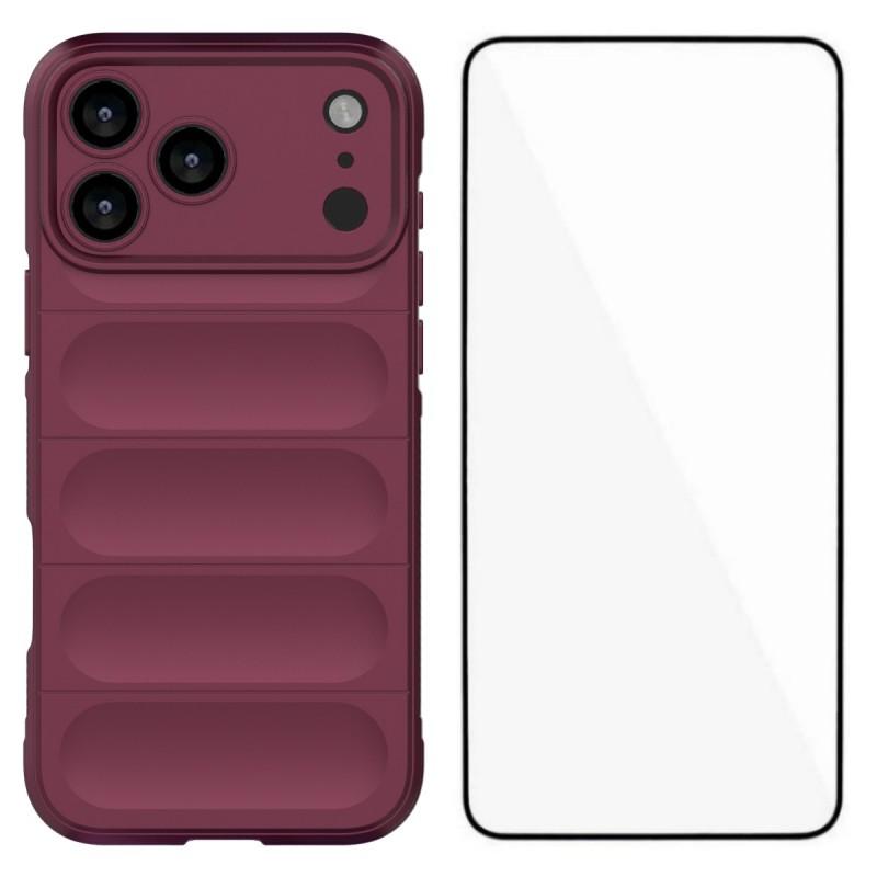 

For iPhone 17 Pro Max TPU Case WANLONFENG HD Series Anti Slip Phone Cover with Tempered Glass Wine Red