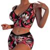 Women's Printing High-Breasted Straps Bikini Set Two-Piece Swimsuit Skin Friendly and Comfortable Underwear
