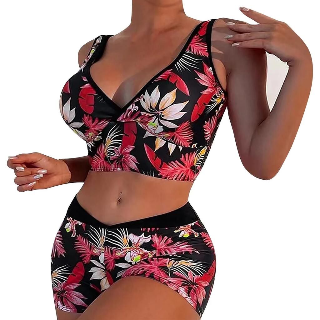 Women's Printing High-Breasted Straps Bikini Set Two-Piece Swimsuit Skin Friendly and Comfortable Underwear