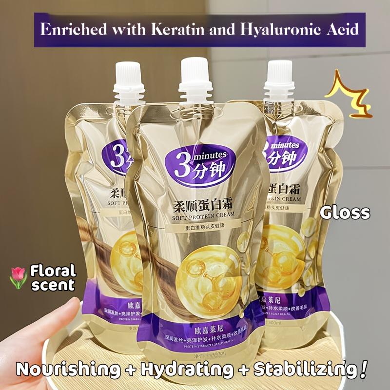 3minutový jemný proteinový vlasový krém s kolagenem a keratinem - Hydratační a posilující péče pro suché poškozené vlasy, složení s rostlinným skvalanem a glycerinem