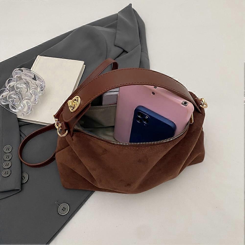 Women Suede Shoulder Bag Adjustable Strap Hobo Purse Zipper Handbag (Coffee)