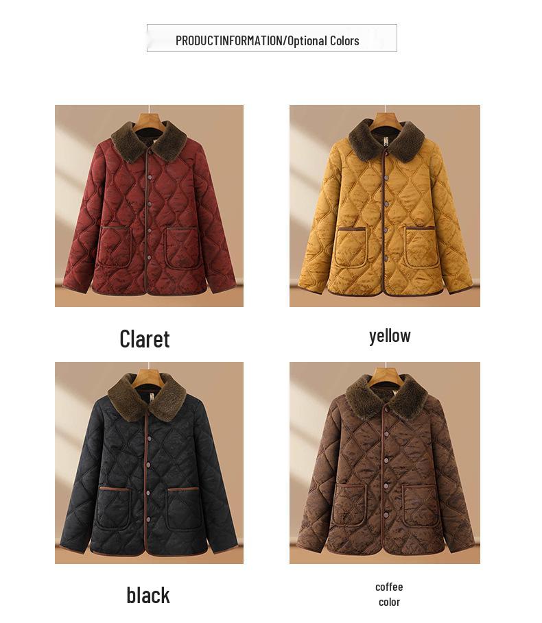 Stylish Floral Velvet-Enhanced Cotton Jacket for Middle-Aged Women - Short, Warm Autumn/Winter Wear for 50+.