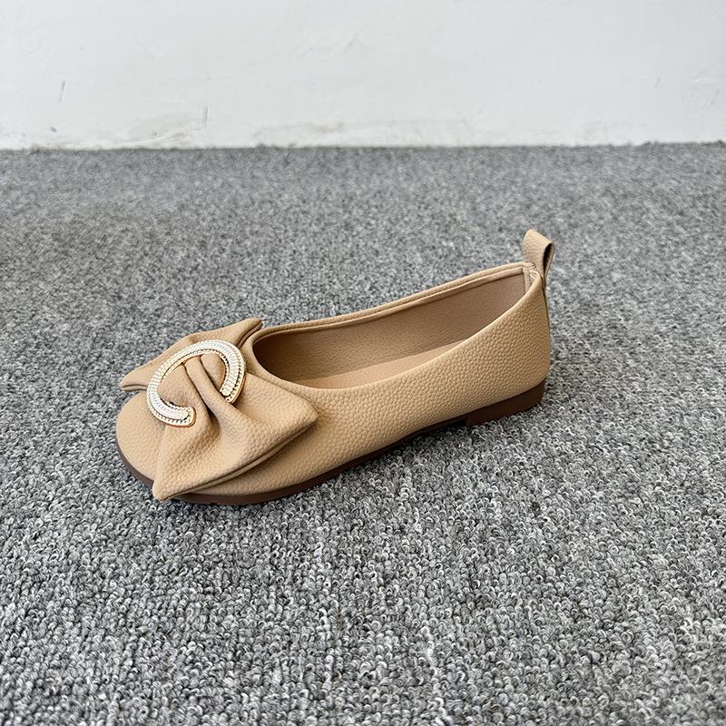 Flat bottom metal buckle bow single shoes women's new fashion versatile soft sole comfortable Doudou shoes casual single shoes