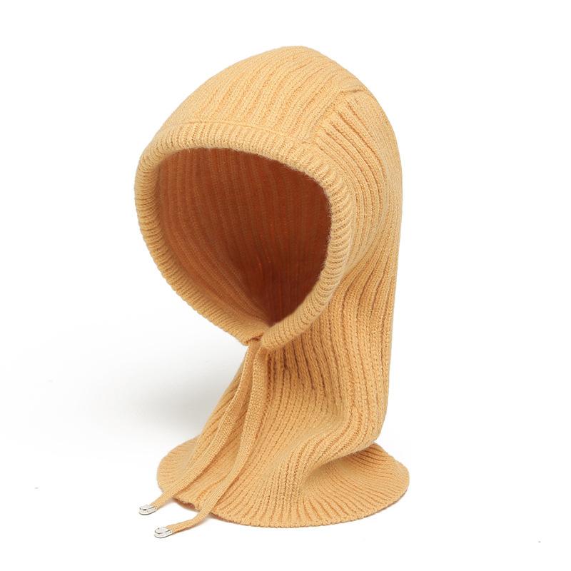 Winter Scarf And Hat Integrated For Outdoor Cycling, Warm Knit Scarf, Woolen Hat, Ear Protection, Solid Color Scarf, Drawstring