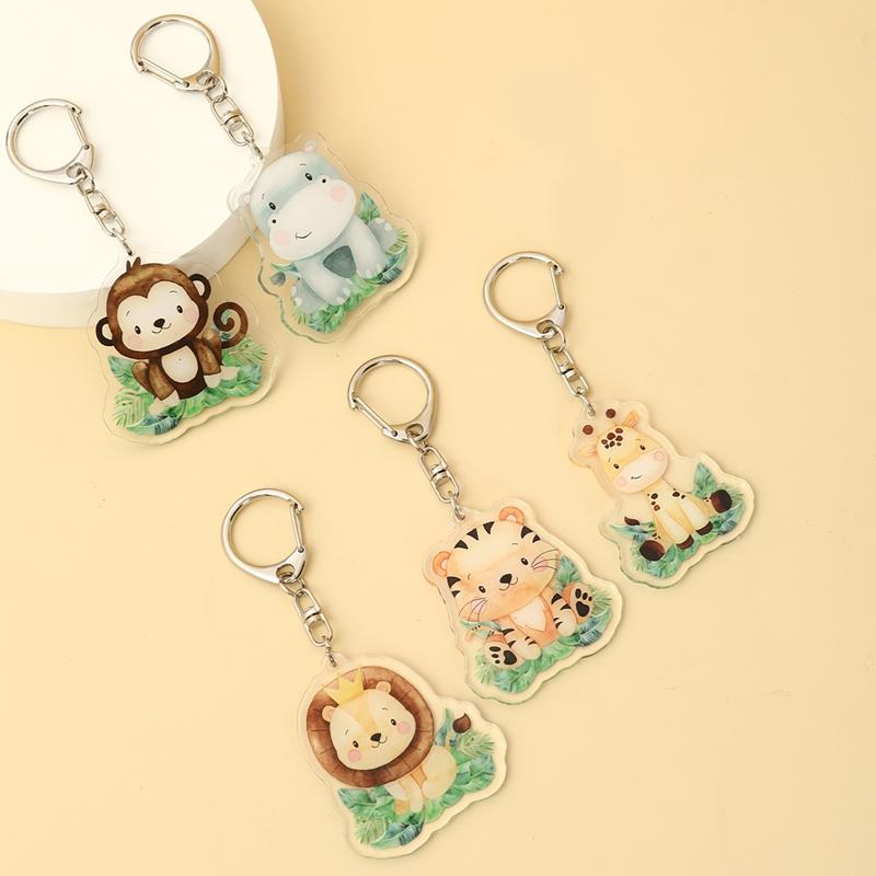 5pcs Cute Jungle Animal Style Keychains, Different Animal Pattern Acrylic Pendant, Party Decor, Party Gift Keyring