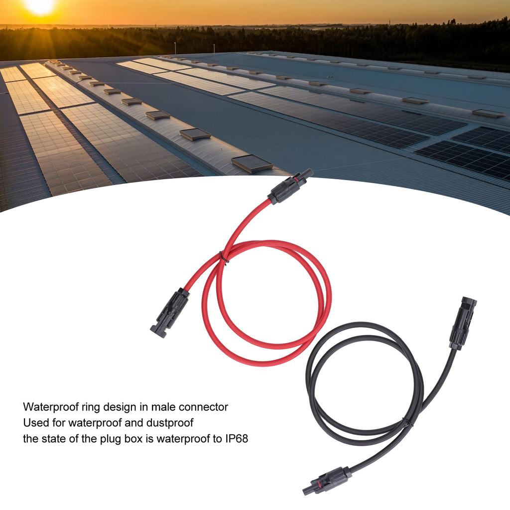 2Pcs Solar Panel Extension Cable 10AWG 6mm² Solar Extension Cable Rated Voltage 1000V Red Black